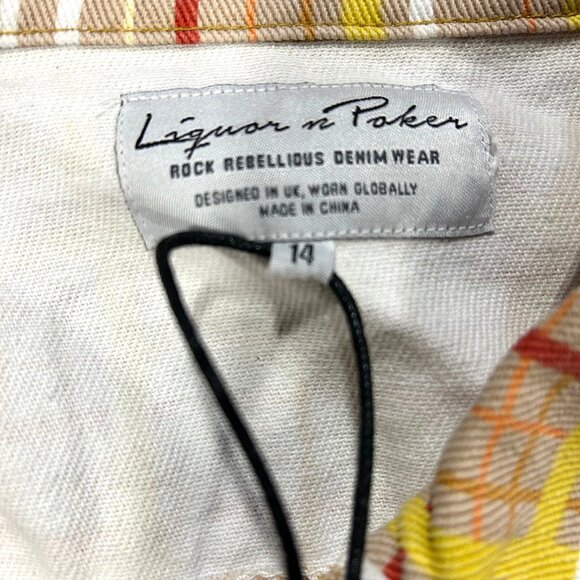 Liquor N Poker Womens Denim Jacket NWT New Rare Yellow Plaid Rock Punk UK14/US10 - Picture 3 of 5